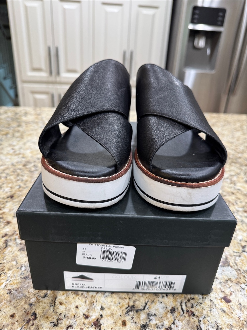 Silent D - Black Leather Crossover Platform Mules - size 41/10